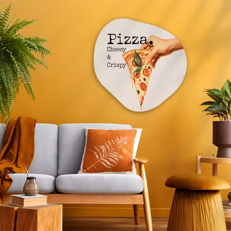Pizza - Kaas - Pepperoni Wandcirkel Organisch Plexiglas middel -sfeer4