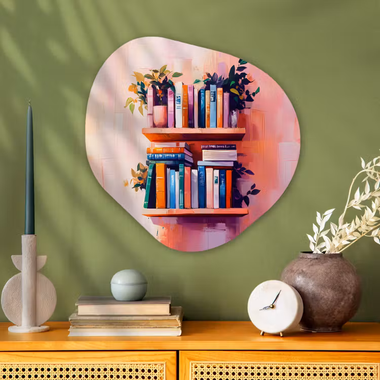 Planken - Boeken - Bladeren Wandcirkel Organisch Plexiglas middel -sfeer2