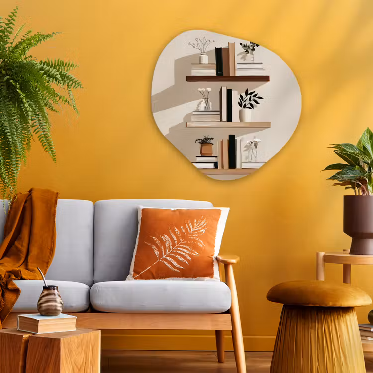 Plankjes - Boeken - Vaasjes - Planten Wandcirkel Organisch Plexiglas middel -sfeer4