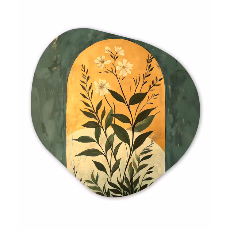 Plant - Bloemen - Wit Wandcirkel Organisch Plexiglas middel -3d