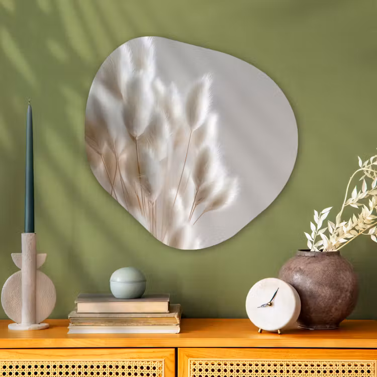 Pluimen - Beige - Minimalistisch Wandcirkel Organisch Plexiglas middel -sfeer2