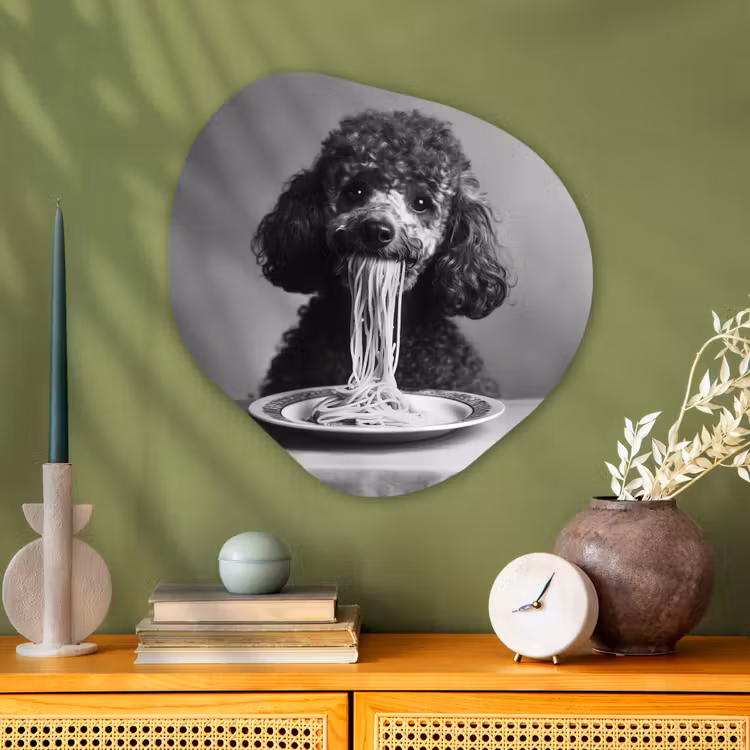 Poedel - Hond - Zwart - Wit - Schattig - Pasta Wandcirkel Organisch Plexiglas middel -sfeer2