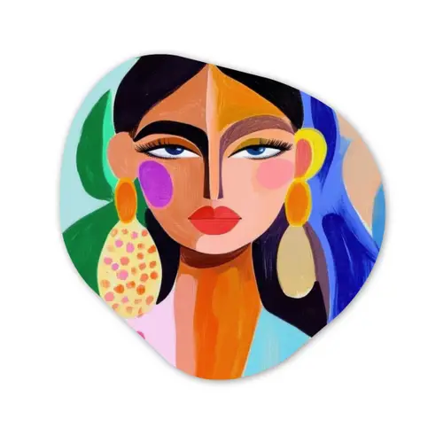 Portret - Vrouw - Modern Wandcirkel Organisch Plexiglas middel -3d