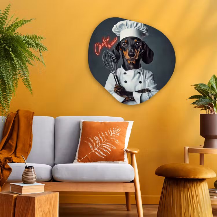 Quote - Neon - Hond - Kokskleding Wandcirkel Organisch Plexiglas middel -sfeer4