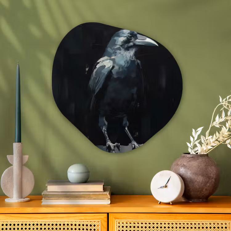 Raaf - Vogels - Zwart Wandcirkel Organisch Plexiglas middel -sfeer2