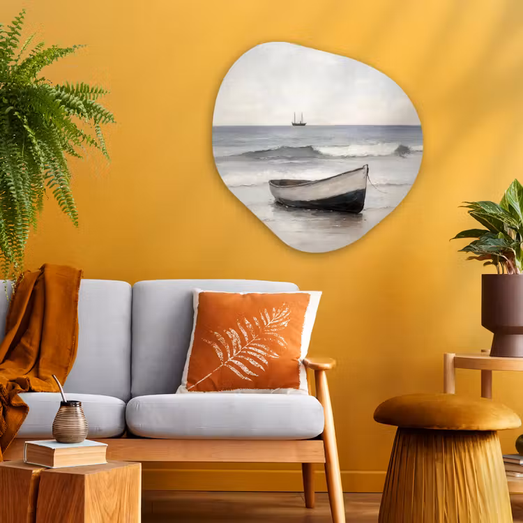 Roeiboot - Zee - Horizon Wandcirkel Organisch Plexiglas middel -sfeer4