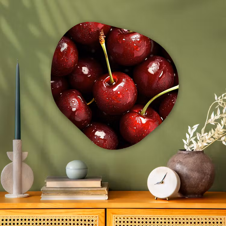 Rood - Fruit - Kersen Wandcirkel Organisch Plexiglas middel -sfeer2