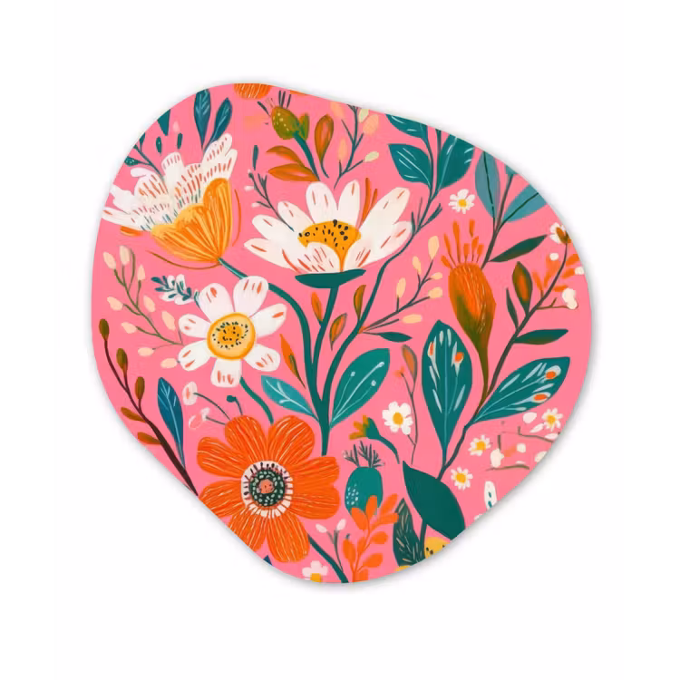 Roze - Bloemen - Wit - Oranje Wandcirkel Organisch Plexiglas middel -3d