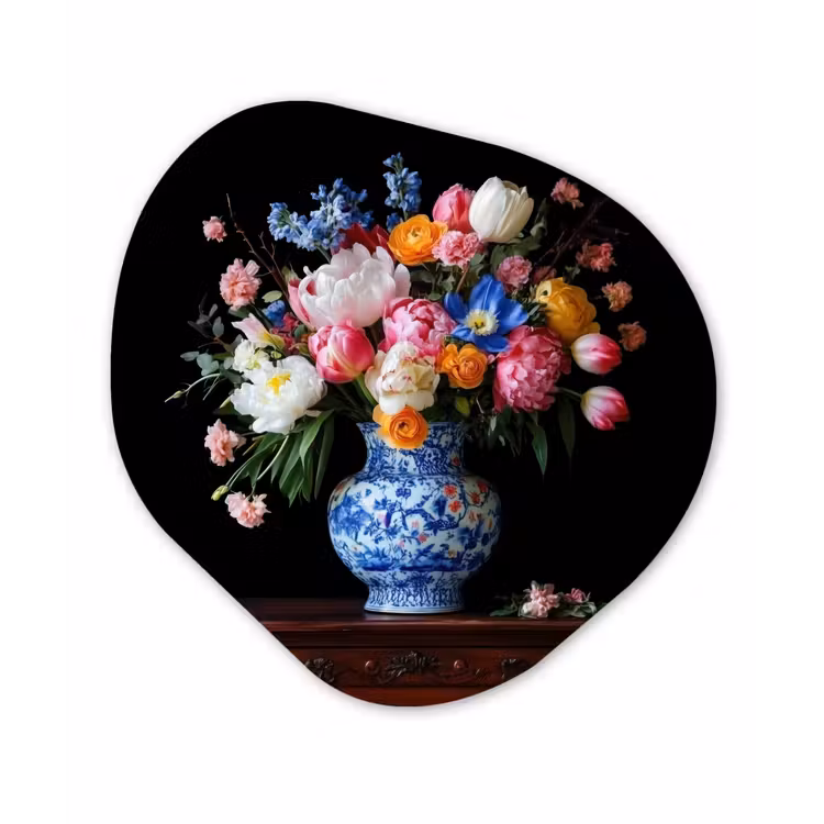 Rozen - Bloemen - Vaas - Boeket Wandcirkel Organisch Plexiglas middel -3d