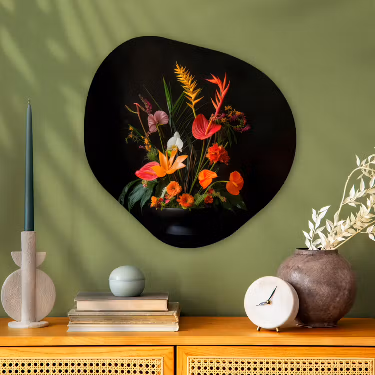 Schaal - Boeket - Bloemen Wandcirkel Organisch Plexiglas middel -sfeer2