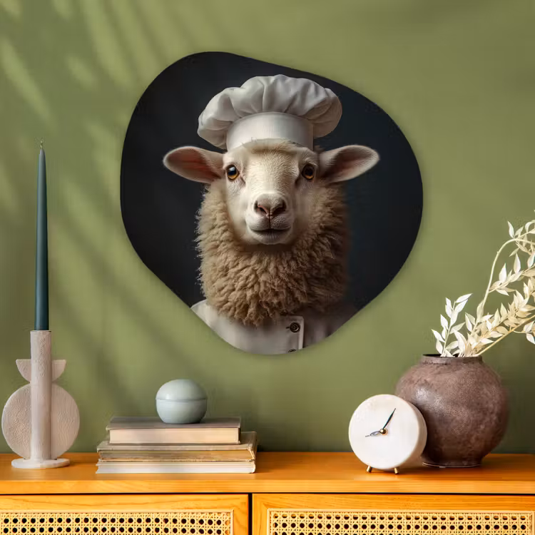 Schaap - Wol - Kok Wandcirkel Organisch Plexiglas middel -sfeer2