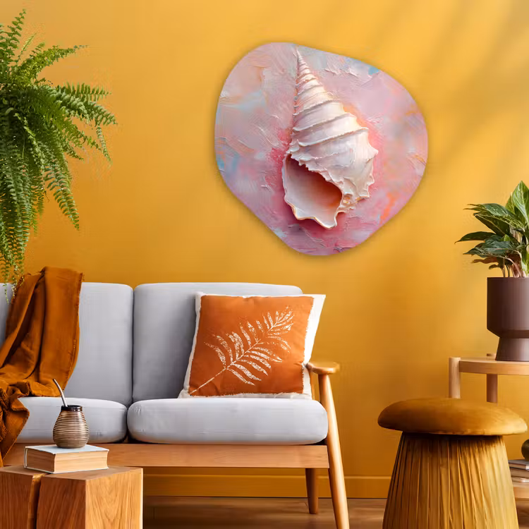 Schelp - Pastel - Pink Wandcirkel Organisch Plexiglas middel -sfeer4