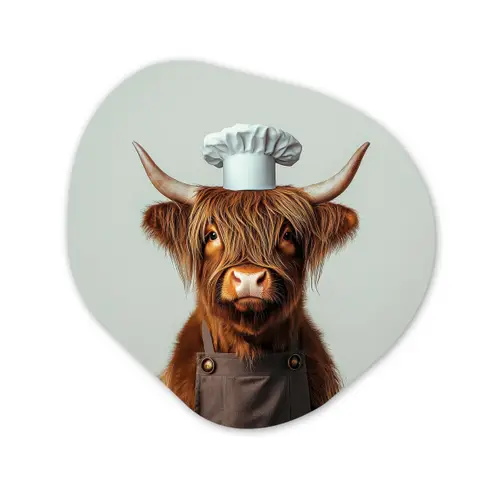 Schotse Hooglander - Bruin - Hoorns - Kokskleding Wandcirkel Organisch Plexiglas middel -3d