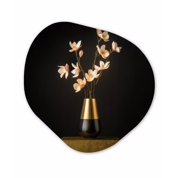 Sierlijk - Boeket - Goud - Vaas Wandcirkel Organisch Plexiglas middel -3d