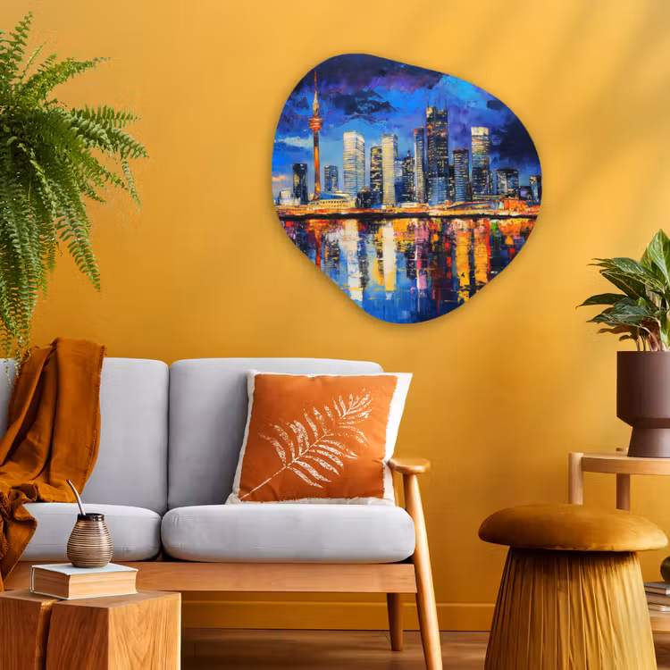 Skyline Toronto - Modern - Stadslicht - Blauw Wandcirkel Organisch Plexiglas middel -sfeer4