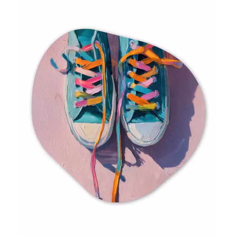 Sneakers - Veters - Kleurrijk - Schaduw Wandcirkel Organisch Plexiglas middel -3d