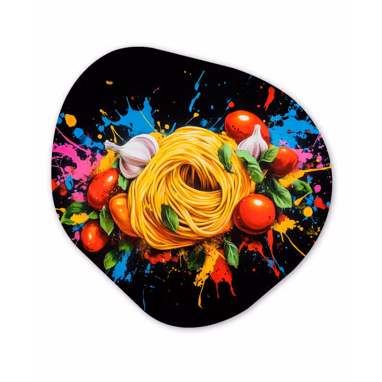 Spaghetti - Graffiti - Verf - Kleurrijk - Eten - Modern Wandcirkel Organisch Plexiglas middel -3d