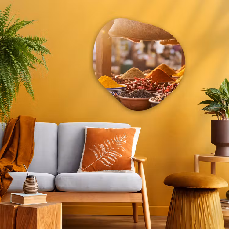 Organisch schilderij glas - Specerijen - Markt - Kleurrijk - Specerijen - Markt - Kleurrijk Wandcirkel Organisch Plexiglas middel