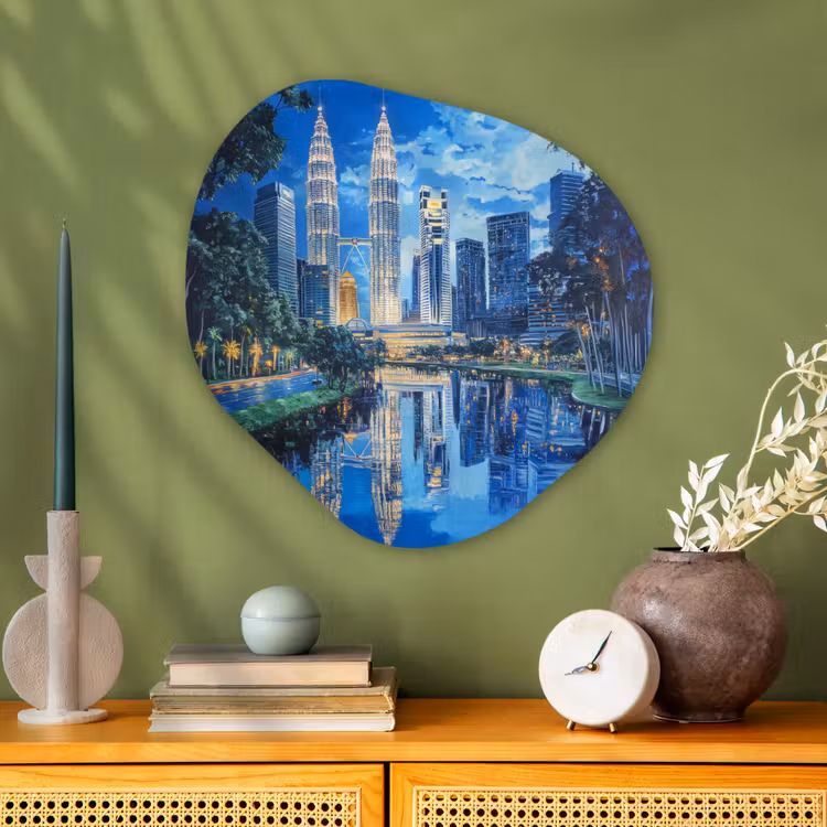 Stad Kuala Lumpur - Skyline - Wolkenkrabbers - Water Wandcirkel Organisch Plexiglas middel -sfeer2