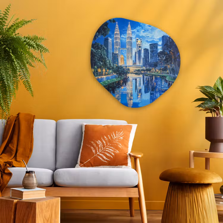 Stad Kuala Lumpur - Skyline - Wolkenkrabbers - Water Wandcirkel Organisch Plexiglas middel -sfeer4