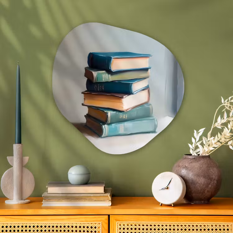 Stapel - Boeken - Groen - Daglicht Wandcirkel Organisch Plexiglas middel -sfeer2