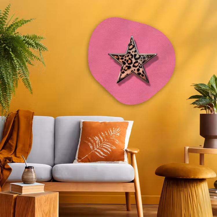 Ster - Luipaard - Print - Roze Wandcirkel Organisch Plexiglas middel -sfeer4