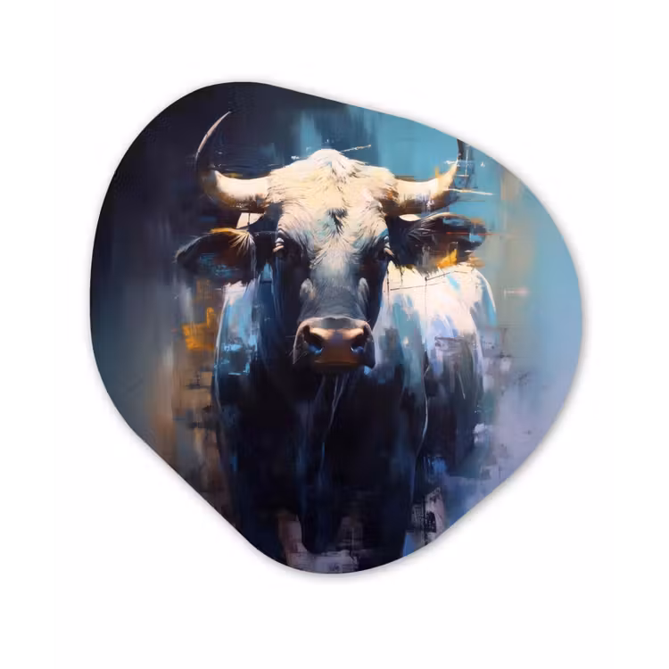 Stier - Zwart - Abstract - Horens Wandcirkel Organisch Plexiglas middel -3d