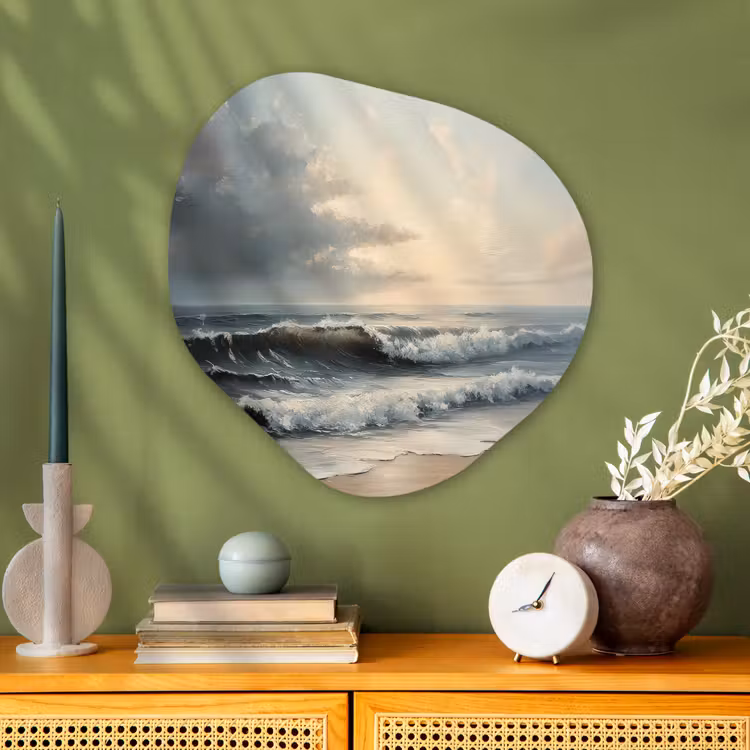 Strand - Zee - Zonsondergang Wandcirkel Organisch Plexiglas middel -sfeer2