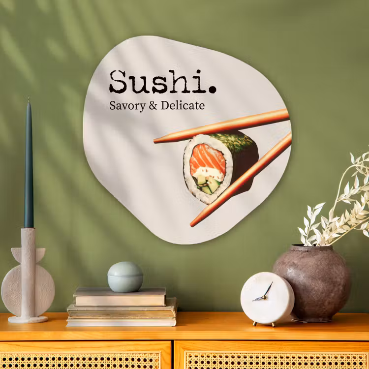 Sushi - Zalm - Rijst - Japans Wandcirkel Organisch Plexiglas middel -sfeer2