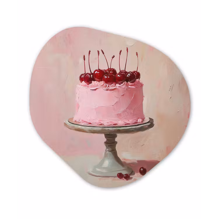 Taart - Pink - Cherry Wandcirkel Organisch Plexiglas middel -3d