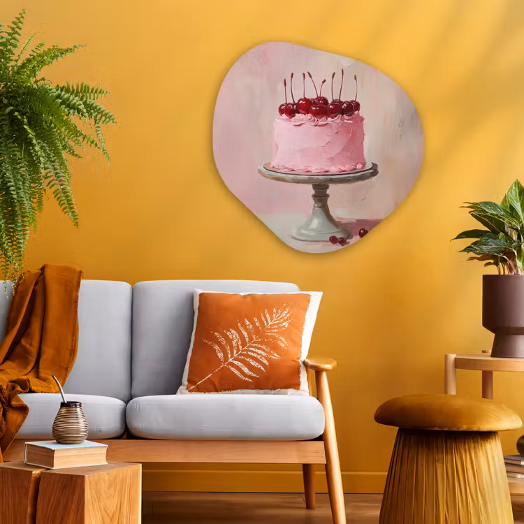 Taart - Pink - Cherry Wandcirkel Organisch Plexiglas middel -sfeer4