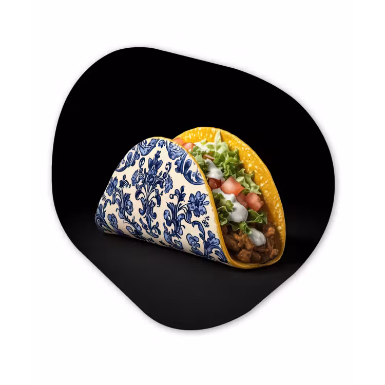 Taco - Vlees - Salade - Delftsblauw - Motief Wandcirkel Organisch Plexiglas middel -3d