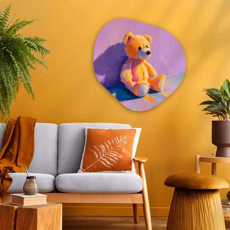 Teddybeer - Schaduw - Penseelstreken - Paars Wandcirkel Organisch Plexiglas middel -sfeer4