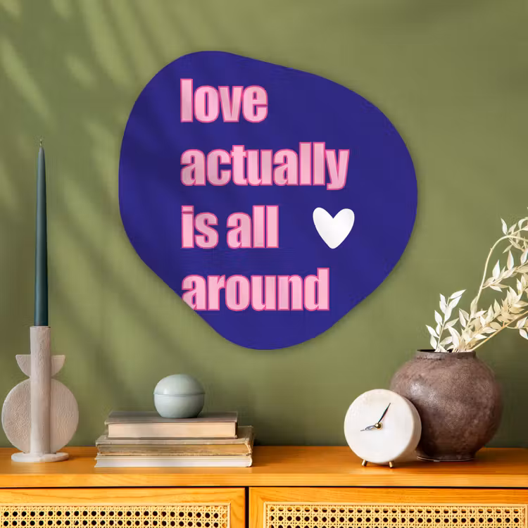 Tekst - Valentijn - Love - Blauw Wandcirkel Organisch Plexiglas middel -sfeer2