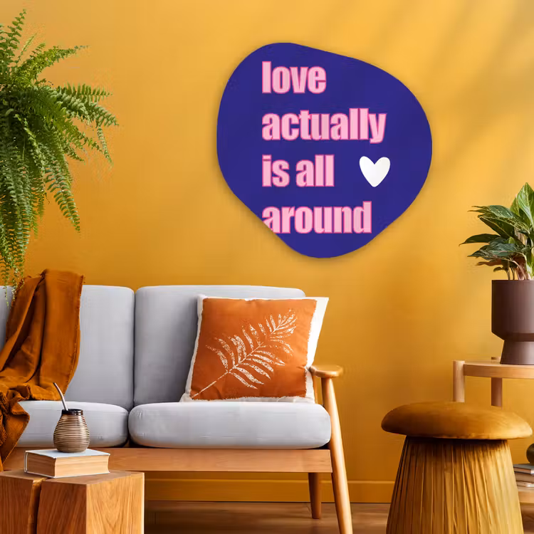 Tekst - Valentijn - Love - Blauw Wandcirkel Organisch Plexiglas middel -sfeer4