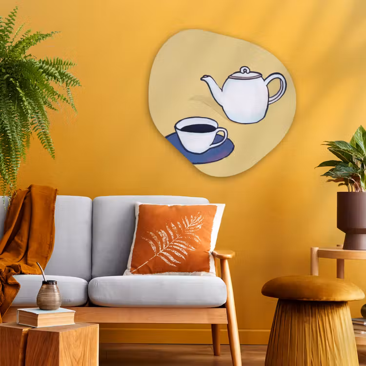 Theepot - Kopje - Beige - Illustratie Wandcirkel Organisch Plexiglas middel -sfeer4