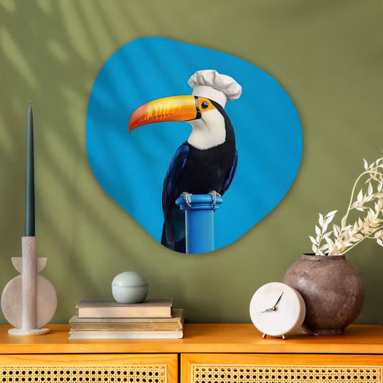 Tucan - Sokkel - Vogel - Koksmuts Wandcirkel Organisch Plexiglas middel -sfeer2