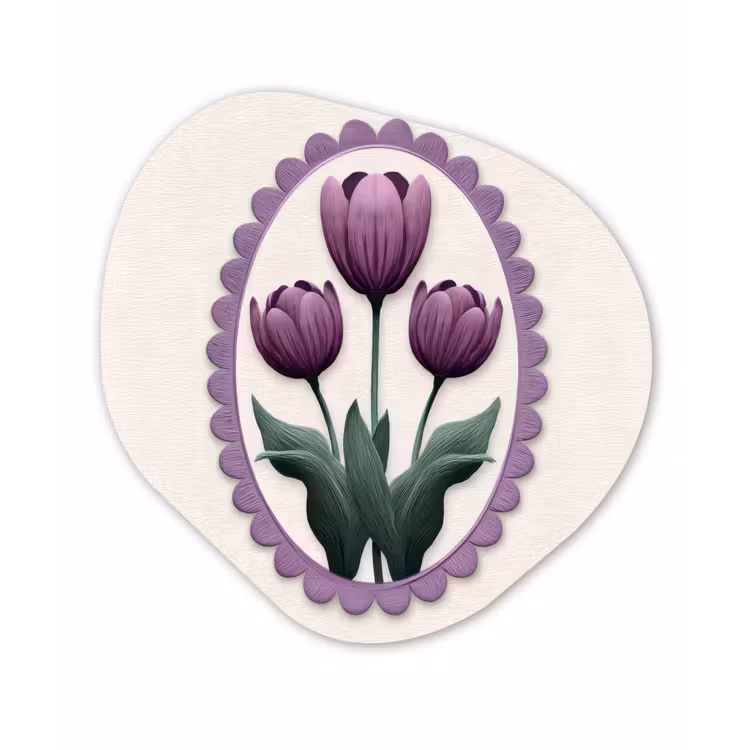 Tulpen - Paars - Lijst - Bladeren Wandcirkel Organisch Plexiglas middel -3d