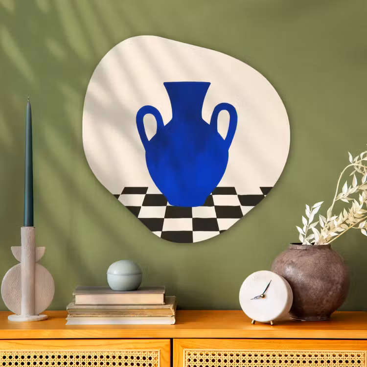 Vaas - Blauw - Geblokt - Modern Wandcirkel Organisch Plexiglas middel -sfeer2
