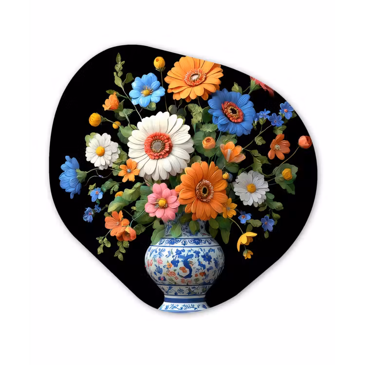 Vaas - Boeket - Bloemen - Kleur Wandcirkel Organisch Plexiglas middel -3d
