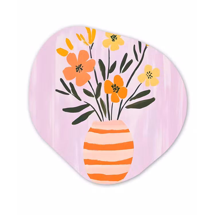 Vaas - Gestreept - Bloemen - Oranje Wandcirkel Organisch Plexiglas middel -3d