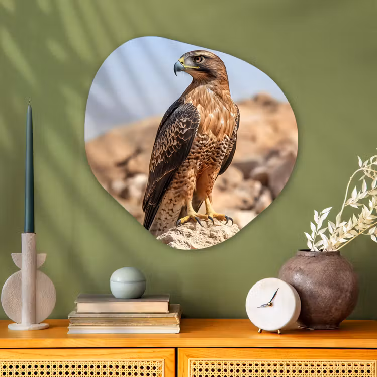 Valk - Vogel - Rots - Macht Wandcirkel Organisch Plexiglas middel -sfeer2