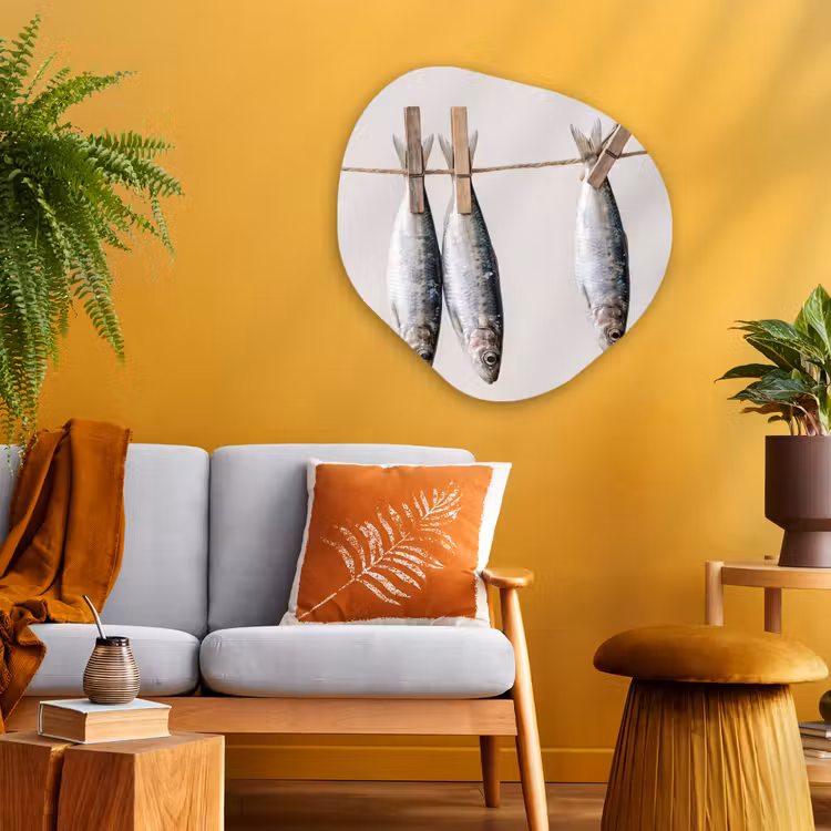 Organisch schilderij glas - Vis - Hangend - Eten - Vis - Hangend - Eten Wandcirkel Organisch Plexiglas middel