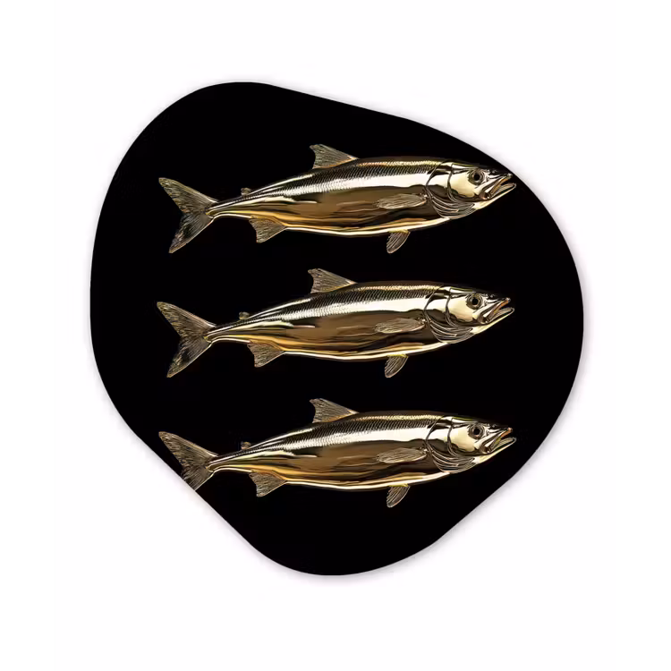 Vissen - Goud - Zwart Wandcirkel Organisch Plexiglas middel -3d