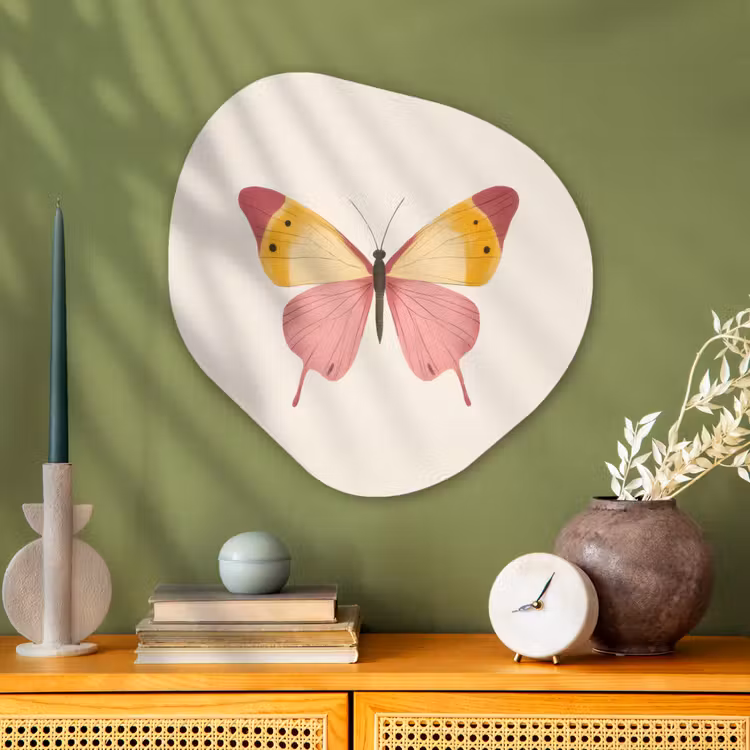 Vlinder - Illustratie - Roze Wandcirkel Organisch Plexiglas middel -sfeer2