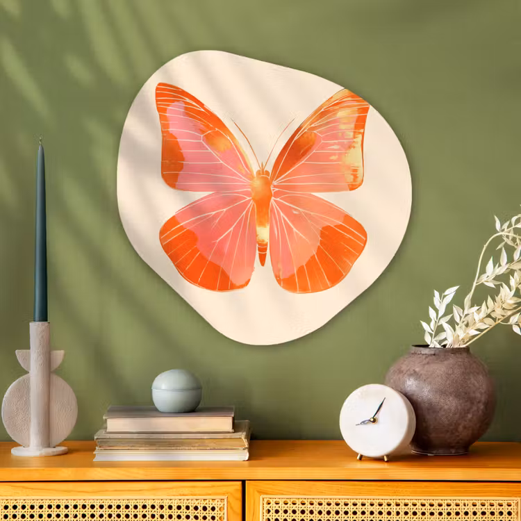 Vlinder - Minimalistisch - Roze Wandcirkel Organisch Plexiglas middel -sfeer2