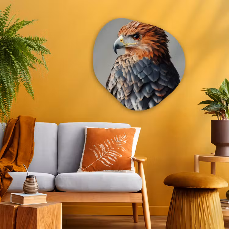 Vogel - Realistisch - Veren - Bruin Wandcirkel Organisch Plexiglas middel -sfeer4