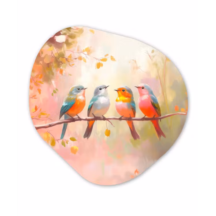 Vogels - Kleurrijk - Tak Wandcirkel Organisch Plexiglas middel -3d