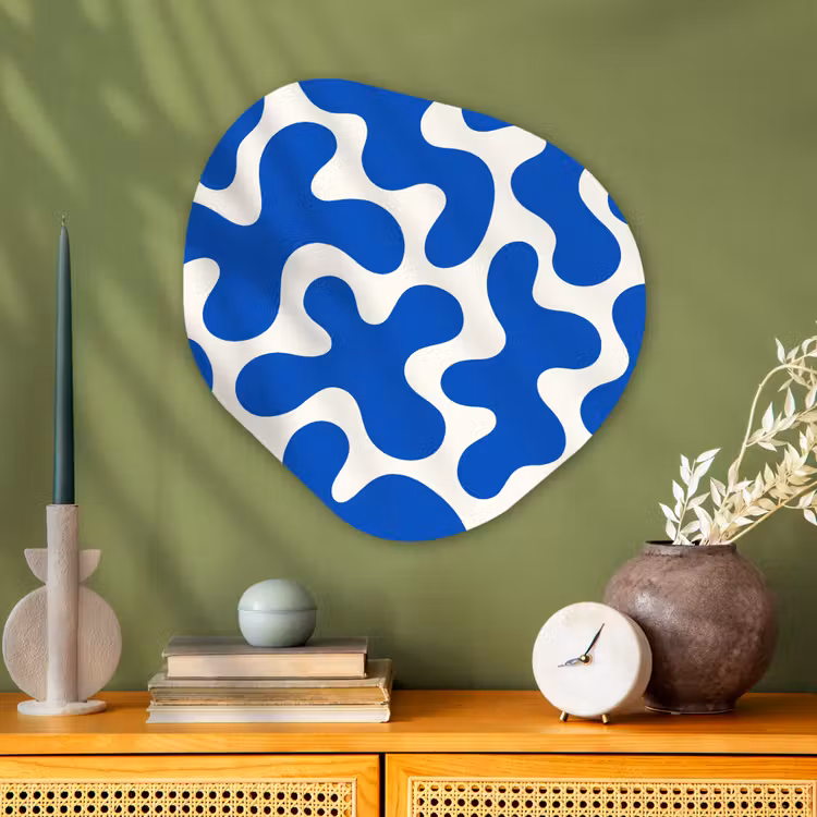 Vormen - Abstract - Blauw - Golven Wandcirkel Organisch Plexiglas middel -sfeer2