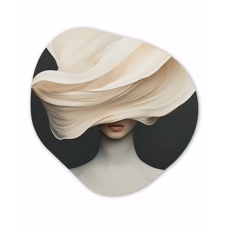 Vrouw - Beige - hoed Wandcirkel Organisch Plexiglas middel -3d